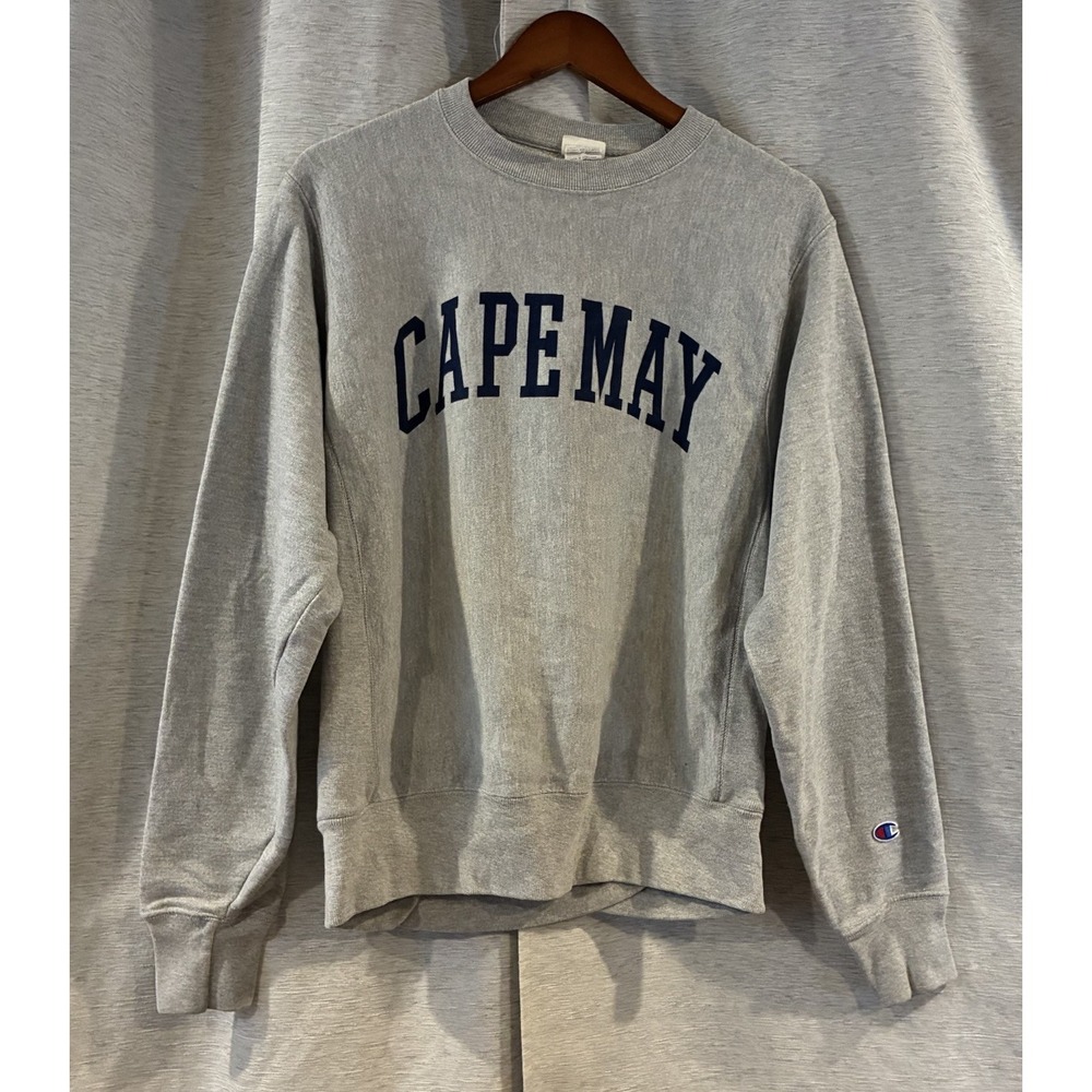 Vintage Men’s Champion Reverse Weave Sweatshirt Cape May New Jersey 90s Grey